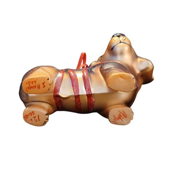 Robert Stanley Glass Christmas Ornament Dachshund Weiner Dog Red Ribbon Glitter - Picture 6 of 8